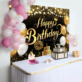 Lofaris Black Gold Balloons Cheers Birthday Party Backdrop